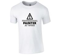 Professional Painter at Work T Shirt Cautious Painters & Decorators Caution Sarcastic Funny Novelty Joke Unisex Gift Adult Tee Top (White, 2XL)
