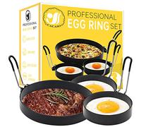 Professional Pancake Mold - Stainless Steel Non Stick Round Egg Ring Mold for Fried Eggs, Pancakes, Sandwiches (Round-1-Large, 2-Small)