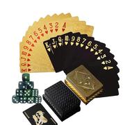 Professional Playing Cards 2 pack Poker Cards Plastic UK Set with 6 Coloured Dice |Fade-Resistant Poker Cards in Gold & Black | Includes Robust PP Storage Box for Pub Nights, Travel & Tabletop Games-g