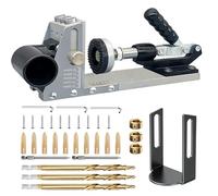 Professional Pocket Hole Jig Kit,Metal 15 ° Adjustable Pocket Screw Jig with Vacuum Adapter & 3 Titanium Drill Bits (3/8"),Dual Scale Dowel Jig for 12-35mm Thickness Wood for Woodworking,DIY Furniture