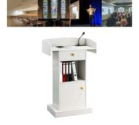 Professional Podium Desk with Storage Cabinet Perfect for Lectures Presentations Teachers Emcees & Chaplains Stylish White Finish for Classroom & Event Use