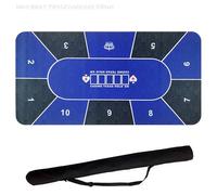 Professional Poker Mat 180 x 90 cm, 10 Player Portable Rubber Texas Hold'em Poker Table Top Layout w/Carrying Bag for Poker Games, Blackjack (Blue)