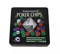 Professional Poker Set Gift Box 100 Pieces Poker Chips 2 Decks of Playing Cards 1 Metal Box