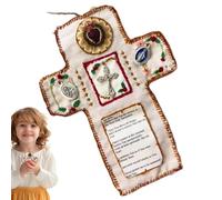 Professional Prayer Quilt, Pocket Shrine Catholic Cloth, Embroidered Inspirational Handmade Rug with Silver Charm for Christian Encouragement Family Travel Funeral Church Adults