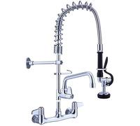 Professional Pre-Rinse Spray Tap with Add-on Faucet, Heavy Duty Commercial Kitchen Deck Mounted Spring Neck Twin Pedestal Mixer Tap, Chrome Finish