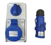 Professional Quality Compact Vertical Interlocked switched Socket, & Fast Fit Plug 16A, 240V, 50-60Hz 1 Phase, Blue, IP54 IEC309 Lockable