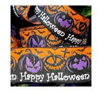 Professional Quality Halloween Wire Wired Edged Ribbon. Decor Wreaths Costume, Craft. Pumpkins Bats Spiders. UK Seller (Happy Halloween Satin with Glitter Accents, 3m)