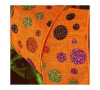 Professional Quality Halloween Wire Wired Edged Ribbon. Decor Wreaths Costume, Craft. Pumpkins Bats Spiders. UK Seller (Halloween Glittery Spots Orange Linen Burlap, 3m)