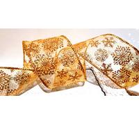 Professional Quality Wired Wire Edge Christmas Ribbon 2.5" Wreath Tree Tinsel Bow UK Stockist Over 30 Designs (Gold Glitter Snowflakes on Gold Organza, 5m)