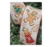 Professional Quality Wired Wire Edge Christmas Ribbon 2.5" Wreath Tree Tinsel Bow UK Stockist Over 30 Designs (Gingerbread Men and Candy Canes on Burlap with a Little Glitter, 4.5m)