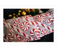 Professional Quality Wired Wire Edge Christmas Ribbon 2.5" Wreath Tree Tinsel Bow UK Stockist Over 30 Designs (White Organza with Red Glitter Candy Canes, 5m)