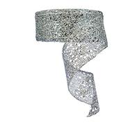 Professional Quality Wired Wire Edge Christmas Ribbon 2.5" Wreath Tree Tinsel Bow UK Stockist Over 30 Designs (Sparkly Solid Silver Glitter, 5m)