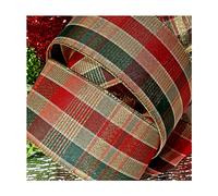 Professional Quality Wired Wire Edge Christmas Ribbon 2.5" Wreath Tree Tinsel Bow UK Stockist Over 30 Designs (Bamoral Red Gold Green Tartan Plaid, 5m)
