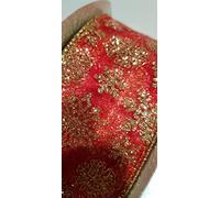 Professional Quality Wired Wire Edge Christmas Ribbon 2.5" Wreath Tree Tinsel Bow UK Stockist Over 30 Designs (Gold Glitter Snow Flakes on Red Organza, 3m)