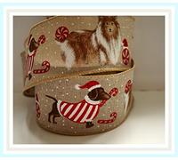 Professional Quality Wired Wire Edge Christmas Ribbon 2.5" Wreath Tree Tinsel Bow UK Stockist Over 30 Designs (Dachshund Dogs Candy Cane, 5m)