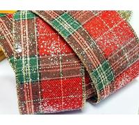 Professional Quality Wired Wire Edge Christmas Ribbon 2.5" Wreath Tree Tinsel Bow UK Stockist Red Scottish Design. (Frosted Tartan, 5m)