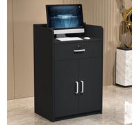 Professional Reception Counter for Hair Salons, Cashier Desk with Lockable Drawers & Cabinets, Salon Furniture for Cash Registers, Stylish Front Desk Display.
