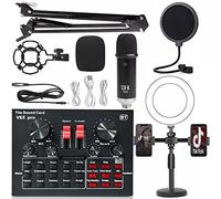 Professional Recording Studio Condenser Microphone WH1000 Ring Fill Light Wireless Microphone Tripod Sound Card (Color : A, Size : WH1000)