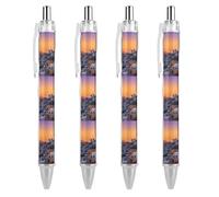 Professional Retractable Black Gel Ink Pens 0.5mm Extra Fine Point Greece Island Sunset Landscape Rollerball Pens with Quick-Dry Smudge-Free Ink Pocket Clip for Smooth Writing Journaling Note-Taking
