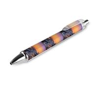 Professional Retractable Black Gel Ink Pens 0.5mm Extra Fine Point Greece Island Sunset Landscape Rollerball Pens with Quick-Dry Smudge-Free Ink Pocket Clip for Smooth Writing Journaling Note-Taking