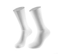 Professional road cycling midcalf socks with pneumatic silicone antislip strips and breathable fabric, suitable for running and gym training (White)