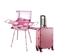 Professional Rolling Cosmetic Organizer Trolley with Stand, Large Capacity Makeup Tool Box for Portable Storage