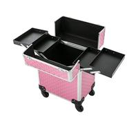 Professional Rolling Makeup Case, 2-Tier, Black, Metallic(Pink,16.14inch)