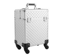 Professional Rolling Makeup Case, 2-Tier, Black, Metallic(Silver,16.14inch)