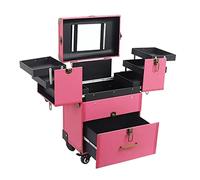 Professional Rolling Makeup Case for Artists - Large Capacity Train Case with Mirror Travel for Hair Stylists & Nail Technicians Black Cosmetic Storage with Wheels.