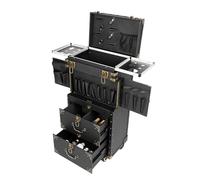 Professional Rolling Makeup Case with Lock, Train Cosmetic Trolley for Stylists, Beauty Salon Travel Organizer with Hairdryer Holder
