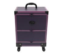 Professional Rolling Makeup Train Case, Lockable Cosmetic Trolley with Mirror & Swivel Wheels, Large Storage Traveling Cart Trunk, Cosmetic Train Case for Nail Technicians Hairstylist, Purple