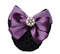 Professional Rose Pearl Bow Headband - Beauty Job Hair Clip with Mesh Pocket for Women and Girls(Pearl purple)