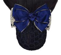 Professional Rose Pearl Bow Headband - Beauty Job Hair Clip with Mesh Pocket for Women and Girls(RoseBlue)