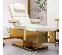 Professional Salon Head Spa Bed & Pedicure Chair, Shampoo Massage Table with Adjustable Backrest, Luxury Golden Base for Salon & Home Use