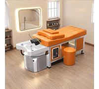 Professional Salon Head Spa Massage Shampoo Bed with Water Circulation and Fumigation, Multi-Function Head Therapy SPA Equipment, Orange