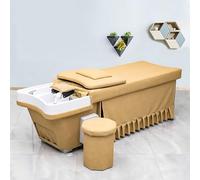 Professional Salon Massage Shampoo Bed, HHEvergreenEnsem Simple Yellow Shampoo Bed with Acrylic Basin, Head Spa Equipment & Facial Beauty Table with PU Stool