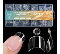 Professional Salon Quality Clear Half Cover Press On Nails - 600Pcs Long Lasting Reusable False Nails for DIY Home Use, Brides & Nail