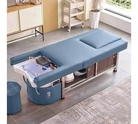Professional Salon Shampoo Bed, Adjustable Massage Head Spa Table, Modern Blue Design Equipment with Water Circulation, Adjustable Backrest, Foot Bath, Storage Space