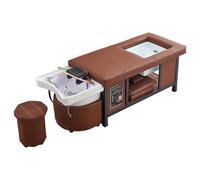 Professional Salon Shampoo Bed and Chair with Shampoo Bowl, Ample Storage Space, Multifunctional Thai Massage Water Cycle Hair Washing Station, Brown