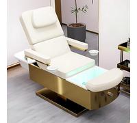 Professional Salon Shampoo Bed - Electric Lifting Pedicure Chair with Foot Bathtub, White Simple Stainless Steel Base, Adjustable Backrest for Beauty Spa