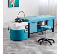 Professional Salon Shampoo Bed, Massage Table with Bright Blue Modern Minimalist Design, Head Spa Equipment with Water Circulation, Foot Bath, Silicone Headrest