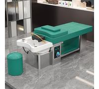 Professional Salon Shampoo Bed, Multi-Functional Water Circulation Hair Washing Massage Table, Flat-Laying Thai Head Treatment, Green
