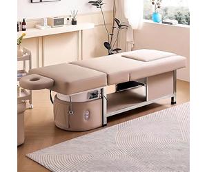 Professional Salon Shampoo Bed & Pedicure Chair with Foot Bathtub, Caramel Brown Minimalist Style Head Spa Massage Equipment, Backrest Lifting, Ample Storage Space, Headrest
