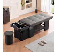 Professional Salon Shampoo Bed with Bowl and Chair, Head Spa Water Circulation Flat-Laying Thai Massage Beauty Bed for Spa Salon, Gray