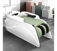 Professional Salon Shampoo Bed with Full Body Massage, Ceramic Basin, Head Spa Equipment, Green Elegant Fashion Style Massage Table for Beauty Salon