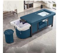Professional Salon Shampoo Bed with Shampoo Bowl & Chair, Ample Storage Space, Multifunctional Thai Massage Water Cycle Spa Equipment, Blue