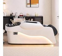 Professional Salon Shampoo Massage Bed, Head Spa Bed with Stylish Wave-Shaped Mood Light, Phone Holder