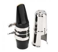Professional Saxophone Accessories Alto BE Saxophone Mouthpiece Carved Flower Gold Plated Ligature Brass Cap Bakelite Sax Mouth Gold Silver Double Screws(Silver)