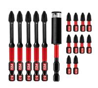 Professional Screwdriver Bit Set, 16-Piece, PZ2 Bits, 75mm and 25mm Lengths with Bit Holder