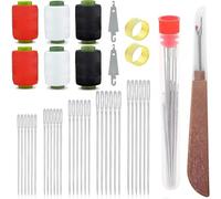 Professional Sewing Kit, 37 Pieces with Thread Spools in Red, White, Black, Metal Needles, Thimbles, Seam Ripper, Complete Hand Repair Tools Set